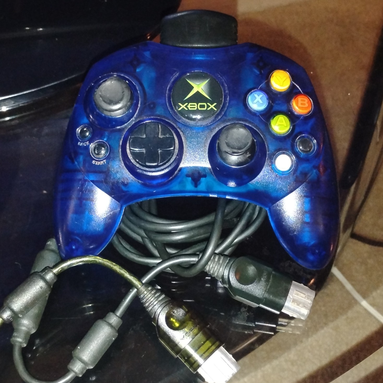 Xbox OG Controller S Blue, Memory Card Unit, 2 OEM Connectors, Works, Authentic