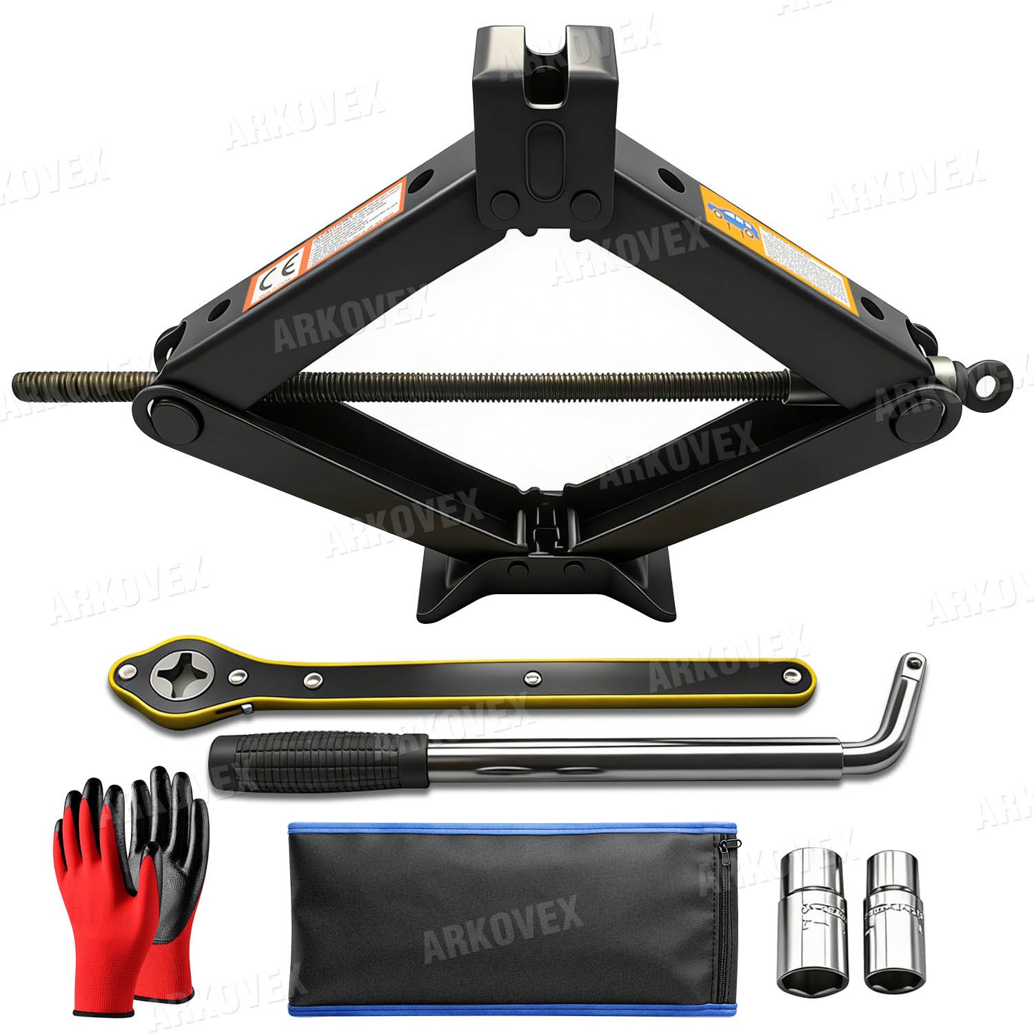 3 Ton Scissor Jack Handle Crank Wheel Lug Wrench Tool Kit Car Garage Tire