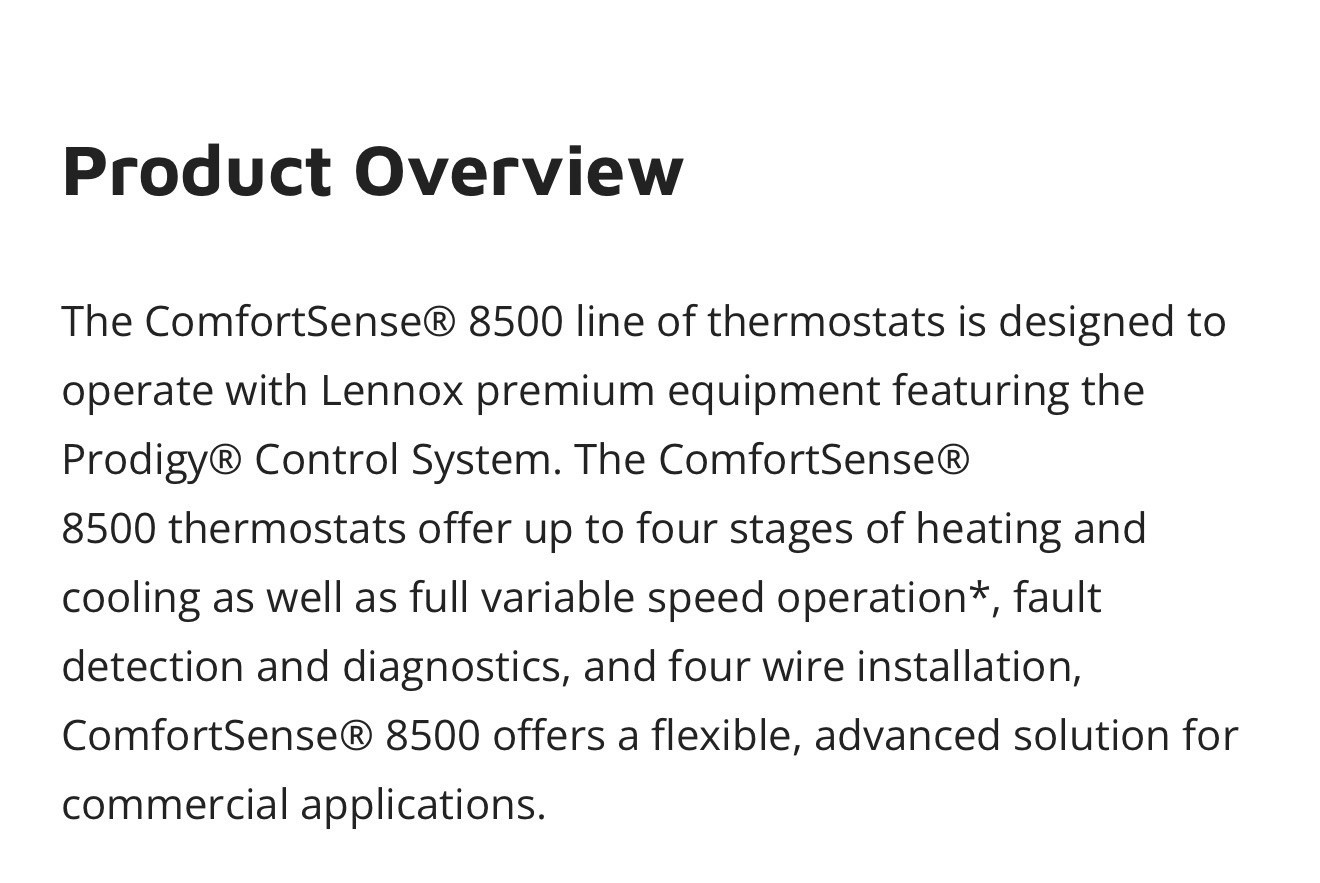 Lennox ComfortSense 8500 Model 17G76 Non Zoning Programmable Thermostat