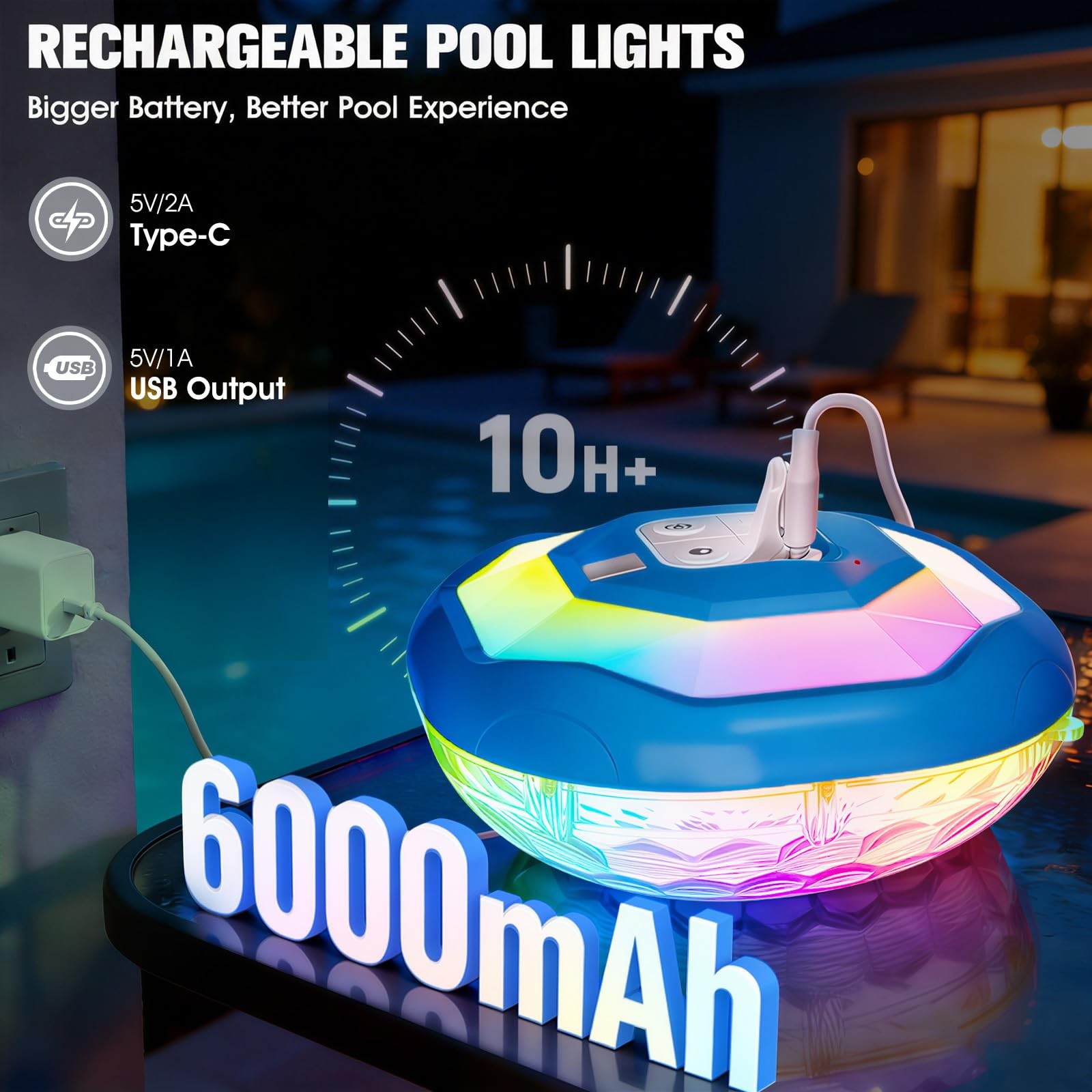 Lighthacker Floating Pool Lightsupgraded Pool Lights That Float6000Mah