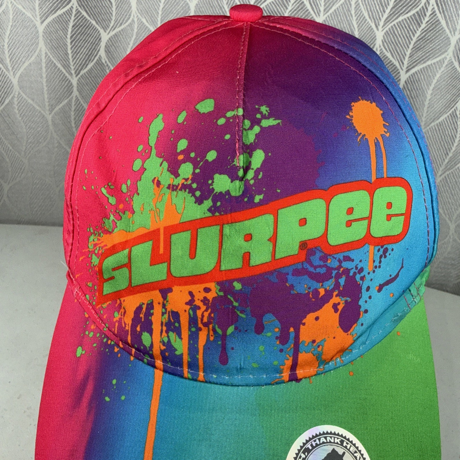 7-11 Slurpee Hat Cap Multi Brite Colors Hook Loop Bill sticker