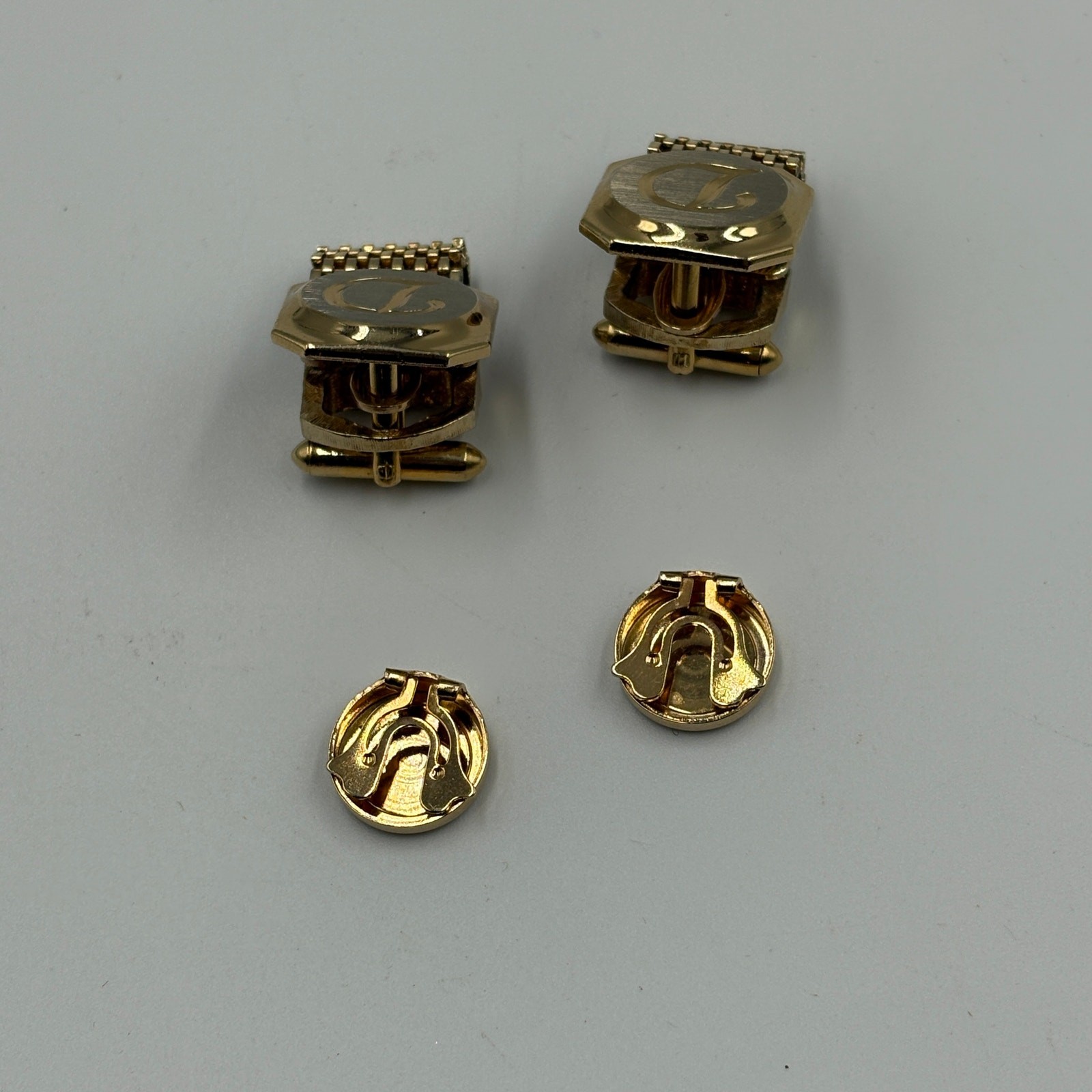 Set Vintage Initial D Monogrammed Cufflinks & Button Covers Gold Tone