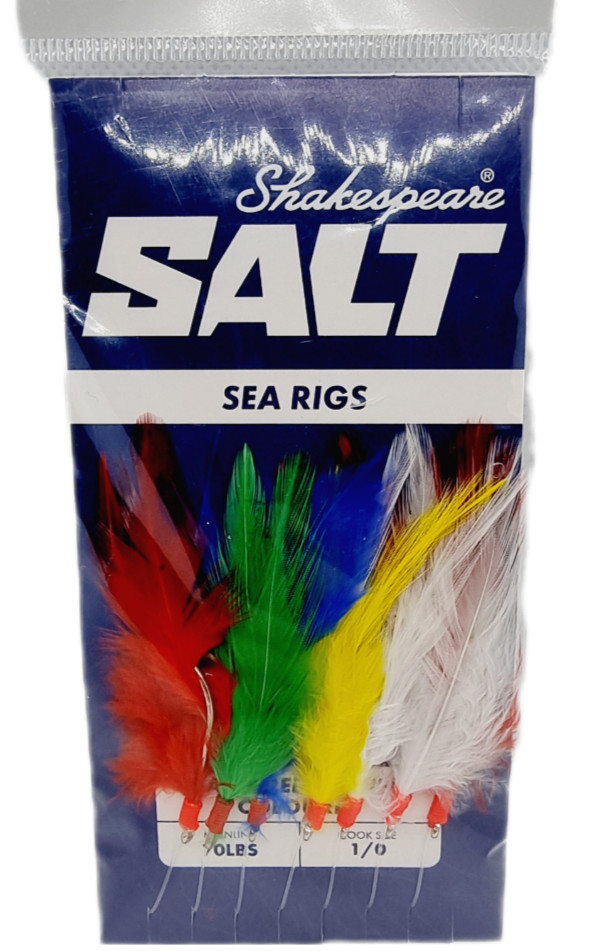 5 x Shakespeare 7 Hook Mackerel Feather Rig - COLOURED - (5 RIGS)