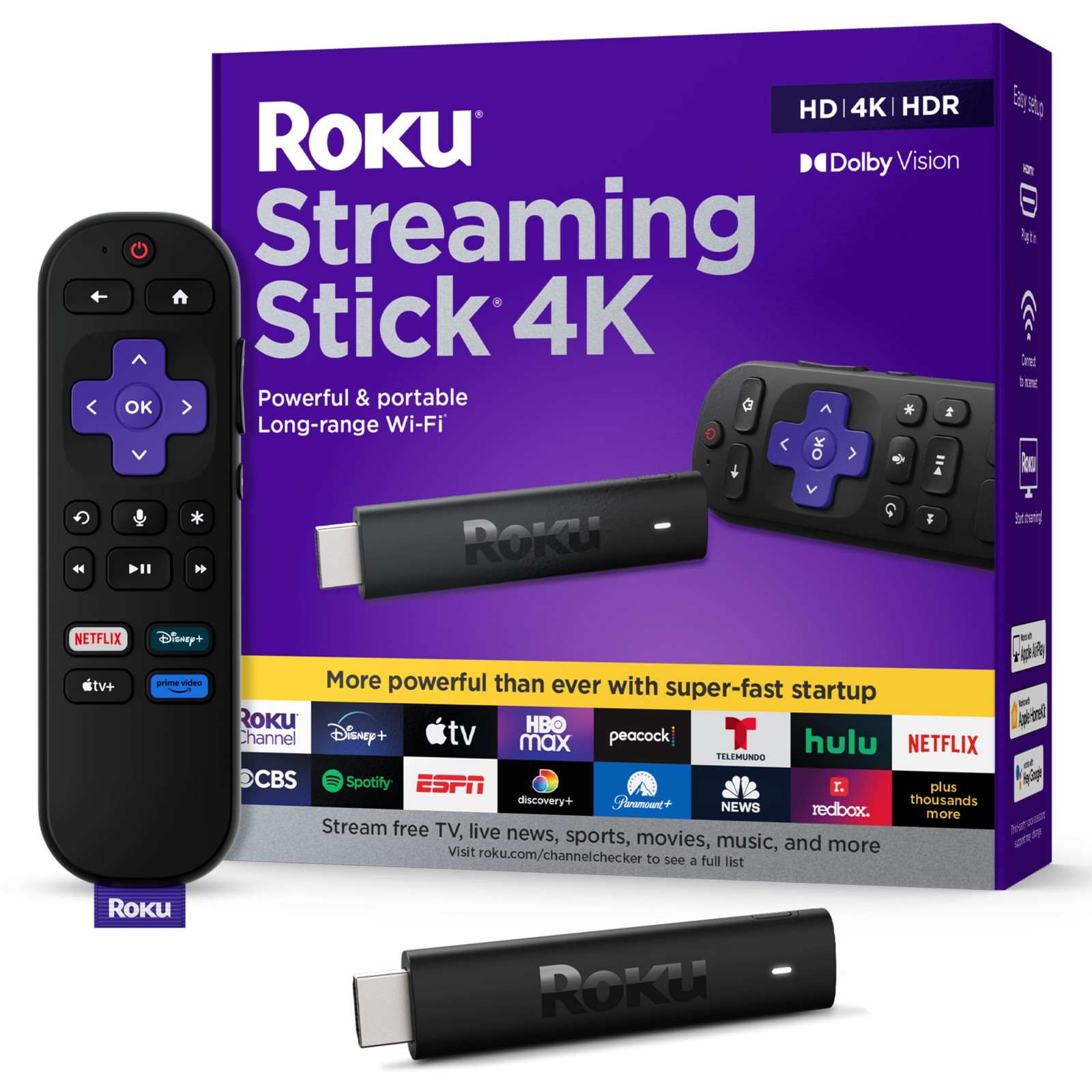 Roku Streaming Stick 4K - 3820R - HDR & Dolby Vision - Voice Remote - 4K UHD