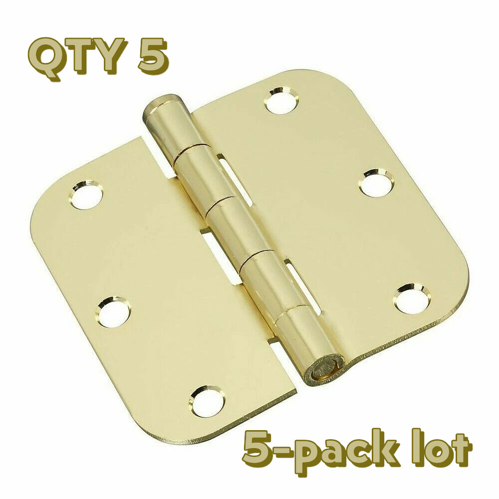 NOS 5-pack lot National Hardware N830-208 3" Door Hinge 5/8" Corner Bright Brass
