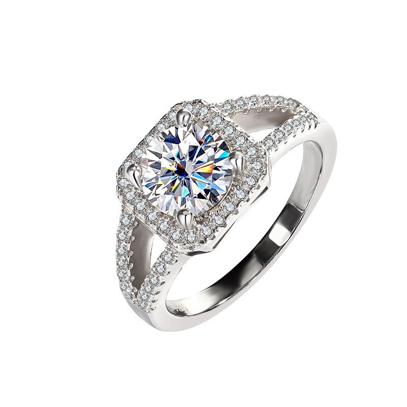 1Ct 3Ct Round D Color Moissanite Engagement Ring Band Real 925 Sterling Silver