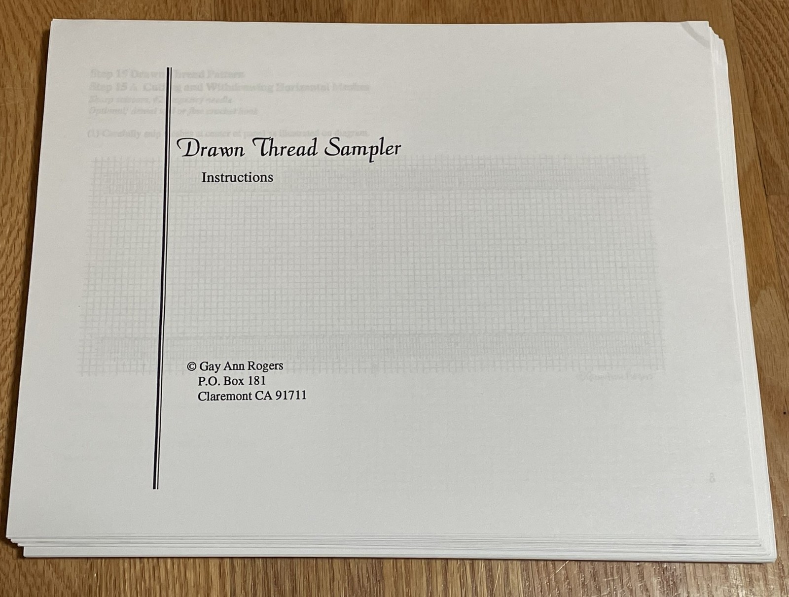Gay Ann Rogers Drawn Thread Sampler needlepoint pattern only