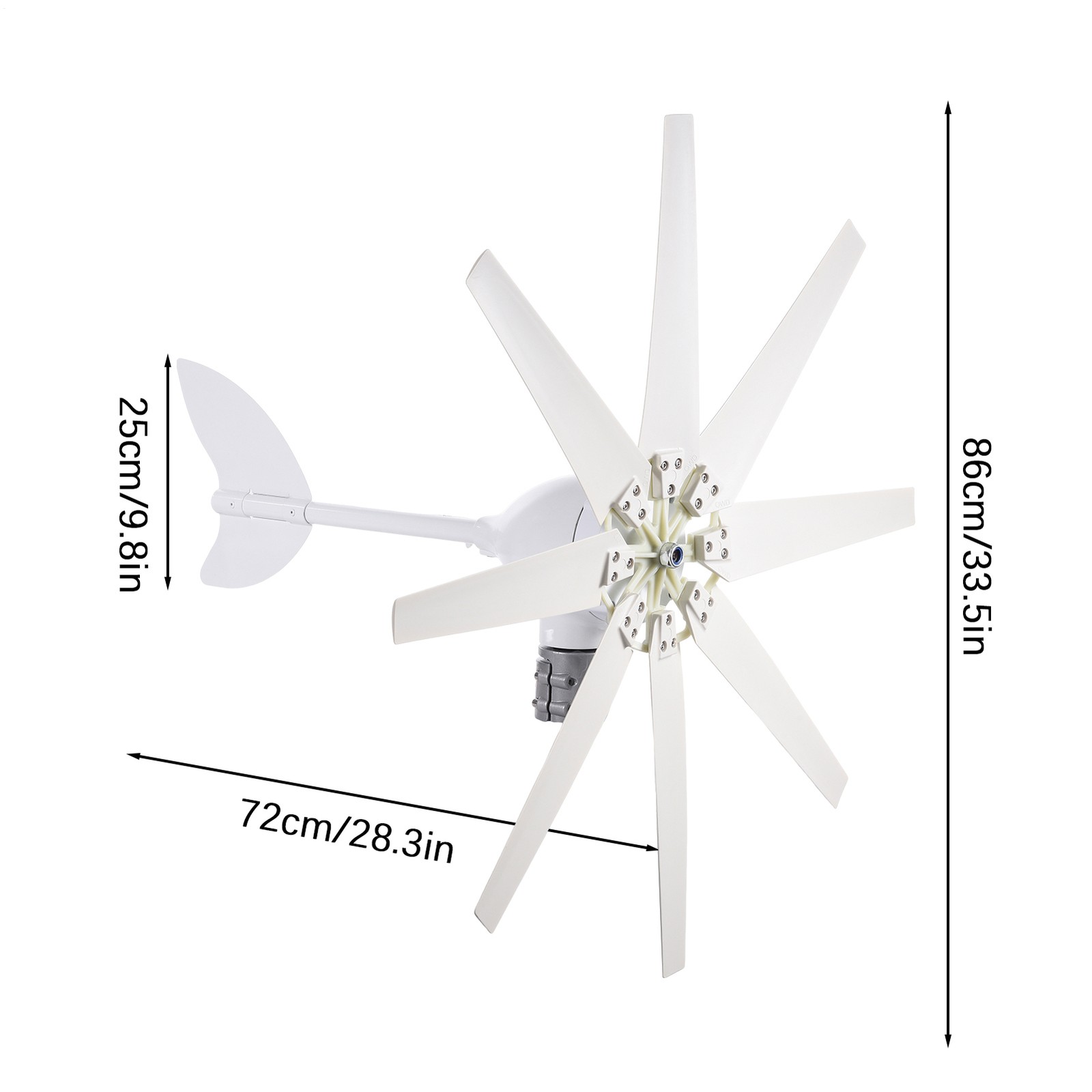 1200W Wind Turbine Generator 24V 8-Blade Wind Turbine Kit