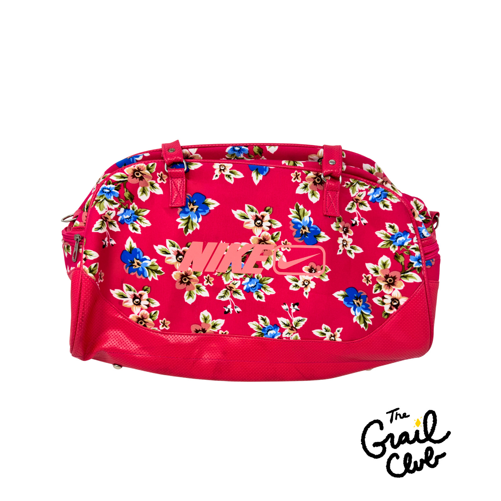 Nike Pink/Blue Floral Duffle Weekend Gym Bag w/ Metal Feet - Free Shipping
