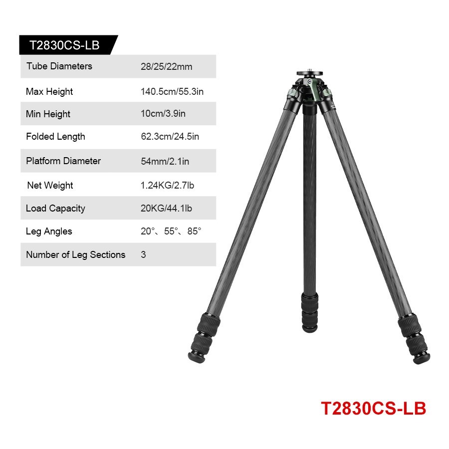 Sunwayfoto T2830CS-LB Low Center of Gravity Carbon Fiber Tripod , 3-Sections