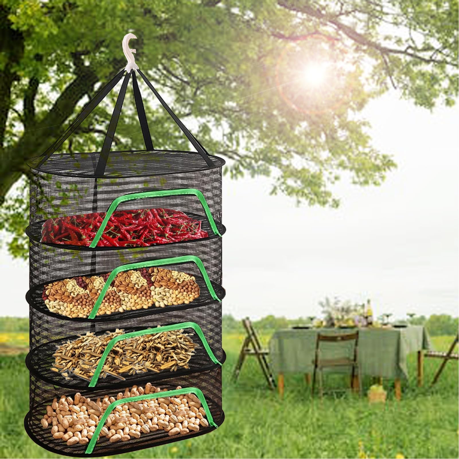 szgwtk Herb Drying Rack 4 Layer Hanging Design with Green Zippers for Dehydra...