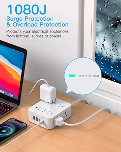 Surge Protector Power Strip, Extension Cord with Multiple 5Ft Thin Plug