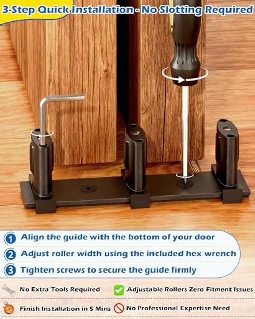 3-Roller Adjustable Sliding Closet Door Floor Guide Upgrade Kit (Pack) 2 Black
