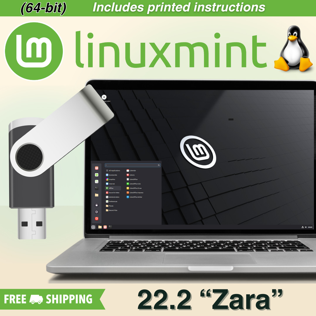 Linux Mint 22.2 Zara Latest Cinnamon 64 Bit BOOTABLE LIVE USB Speed Up Your PC!