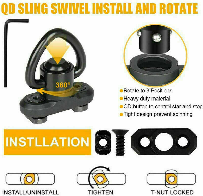 2Pack M-LOK MLOK Quick Release Sling Mount Push Button QD Sling Swivel Adaptor