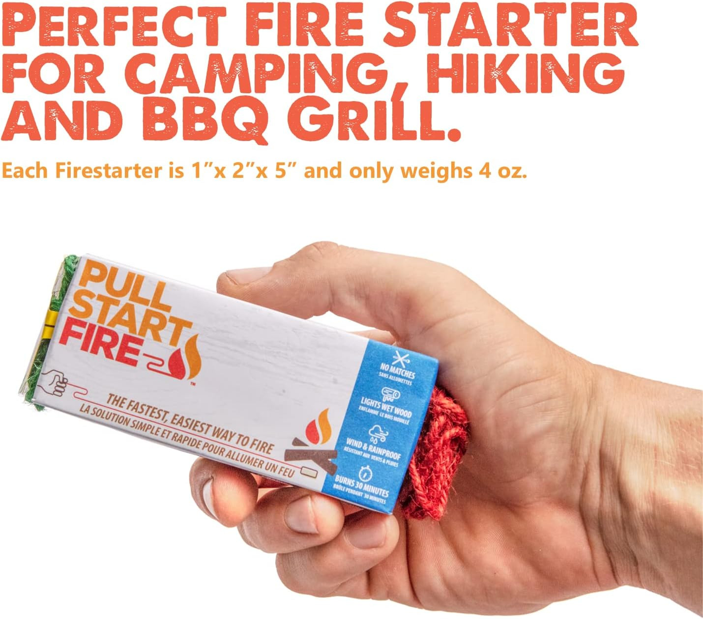 Pull Start Fire String Firestarter | No Matches Required, 3 Count, White
