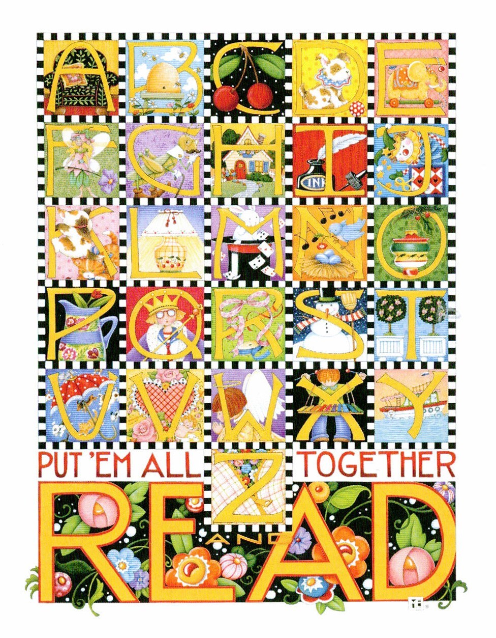 Mary Engelbreit-Alphabet PUT 'EM ALL TOGETHER AND READ Book-POSTCARD-NEW!