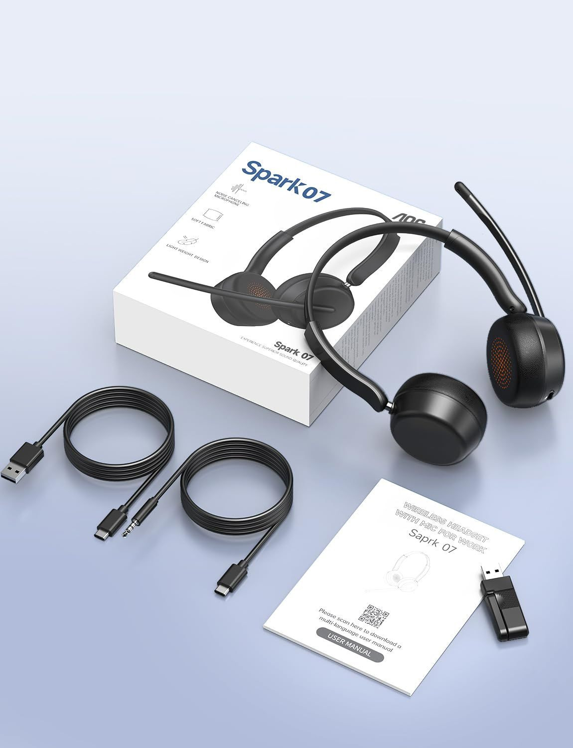 AOC Wireless Headset with Mic for Work, Bluetooth 5.4 Headphones Dark Black