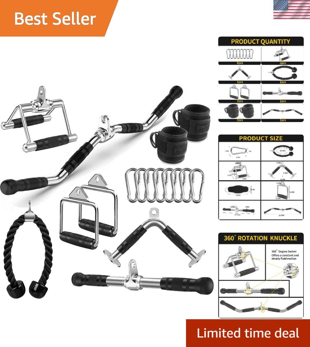 Durable Tricep Pull Down & LAT Pulldown Attachments Set - Enhance Your Home Gym