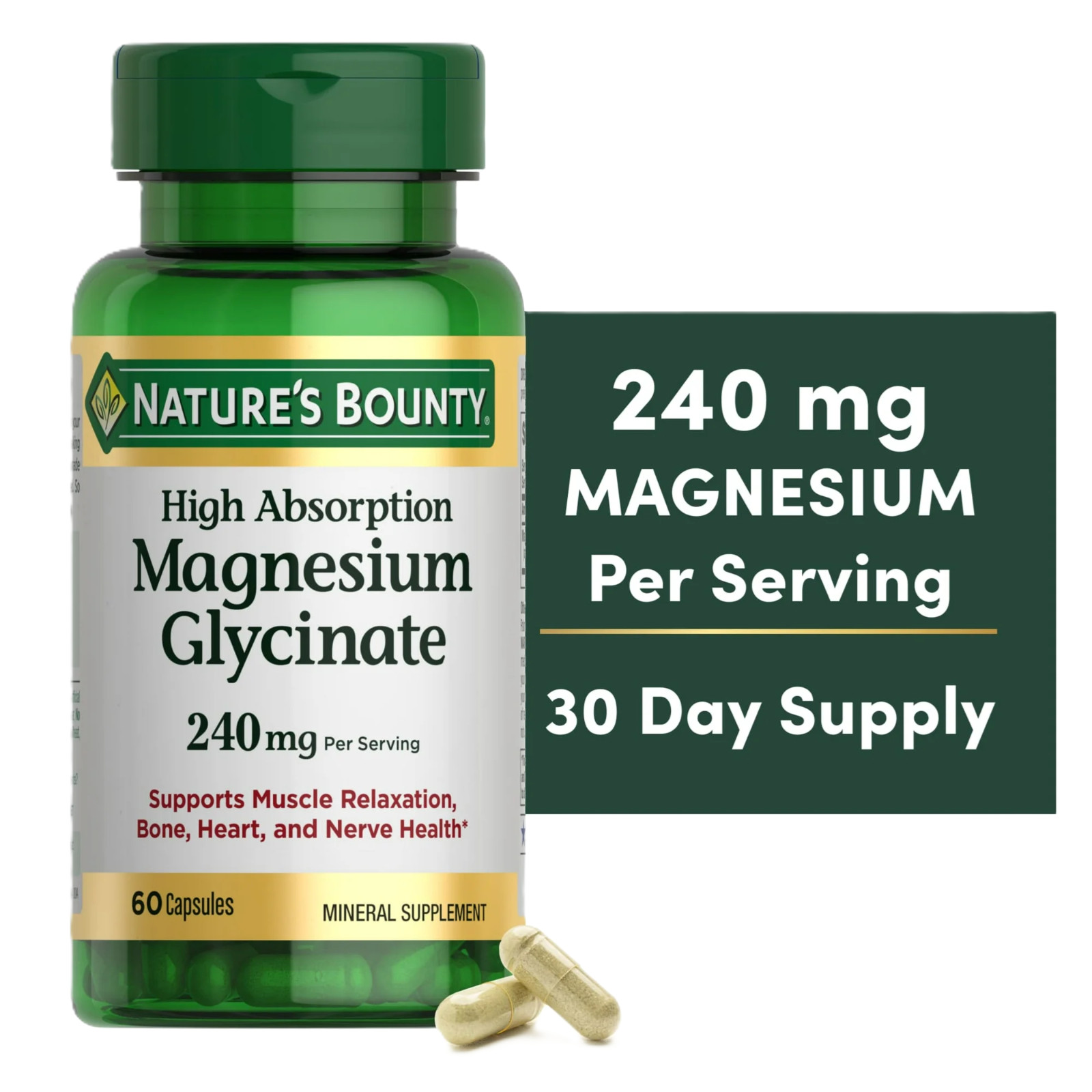 Natures Bounty High Absorption Magnesium Glycinate Supplements 240mg Supports