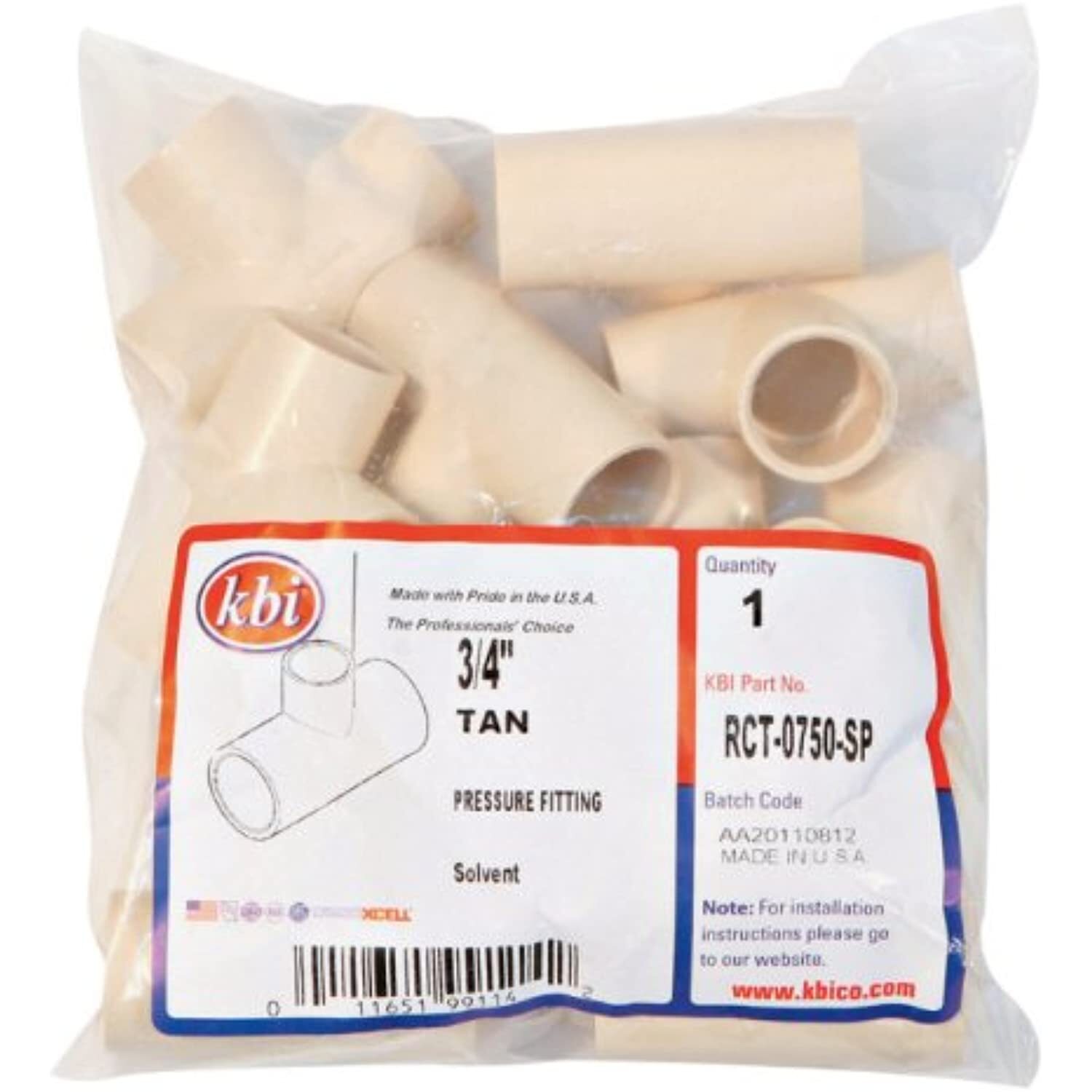 TEE CPVC 3/4" 10PK by KBI MfrPartNo RCT-0750-SP