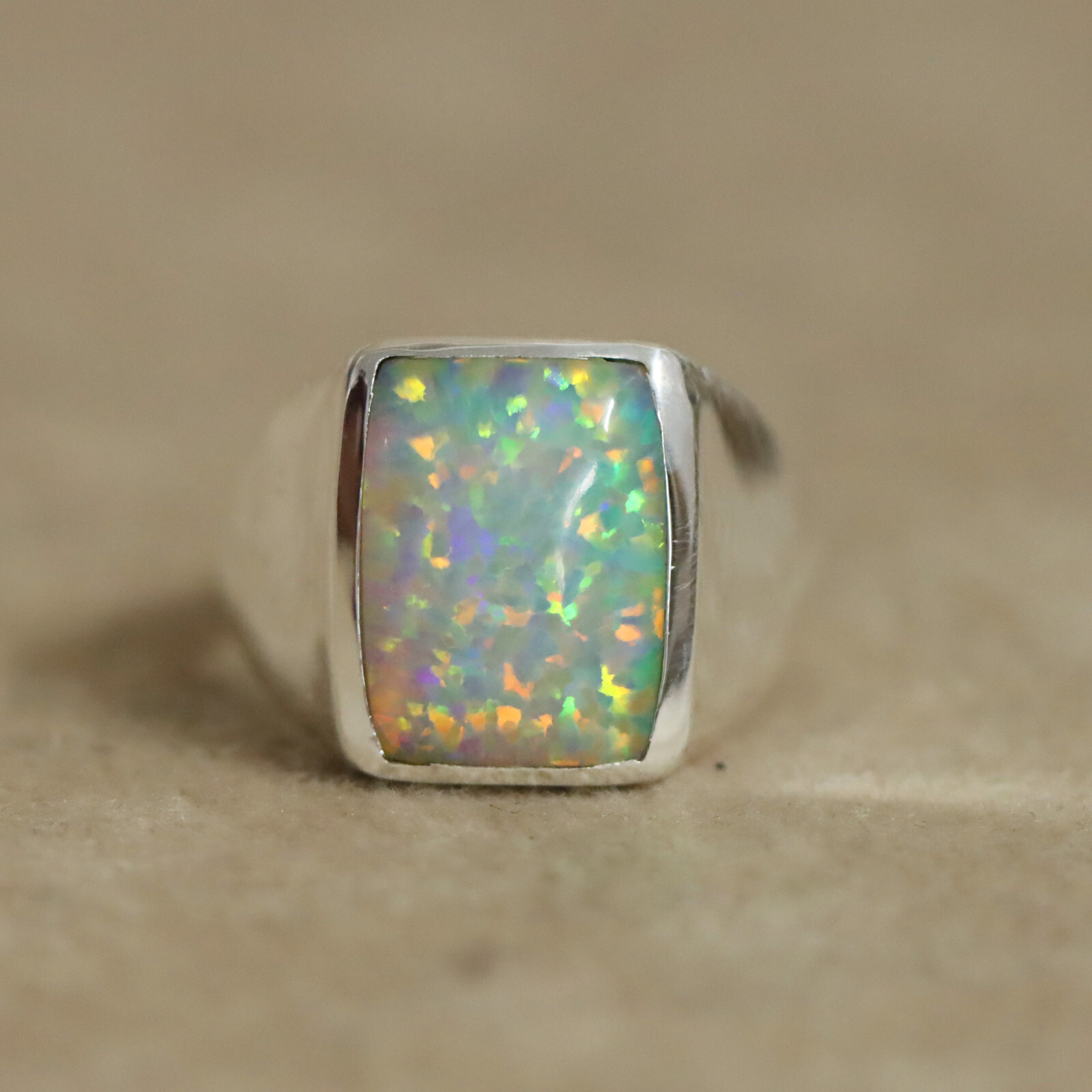 Rainbow Fire Opal Ring 925 Silver Ring Signet Men Ring Wedding Ring Gift Him