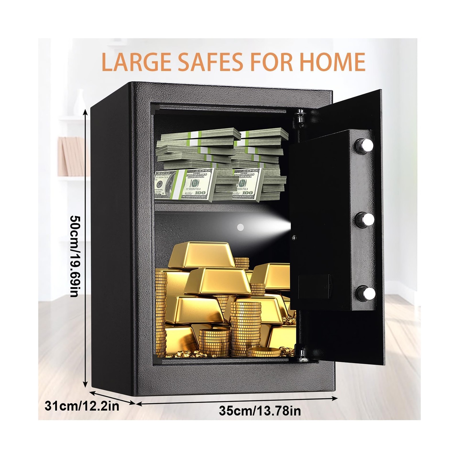 3.4 Cuft Large Fireproof Safe for Home, Safety Box with Programmable Keypad a...