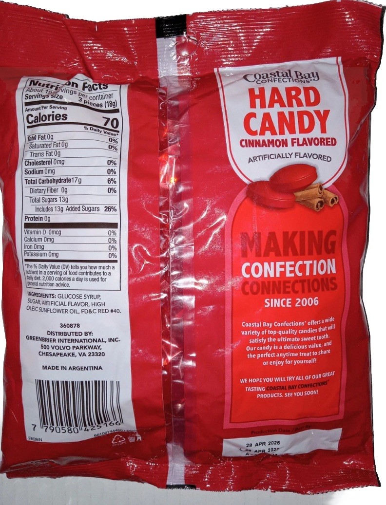 4 Hard Candy Individually Wrapped Cinnamon Flavored | Coastal Bay 12oz Ex05/2027