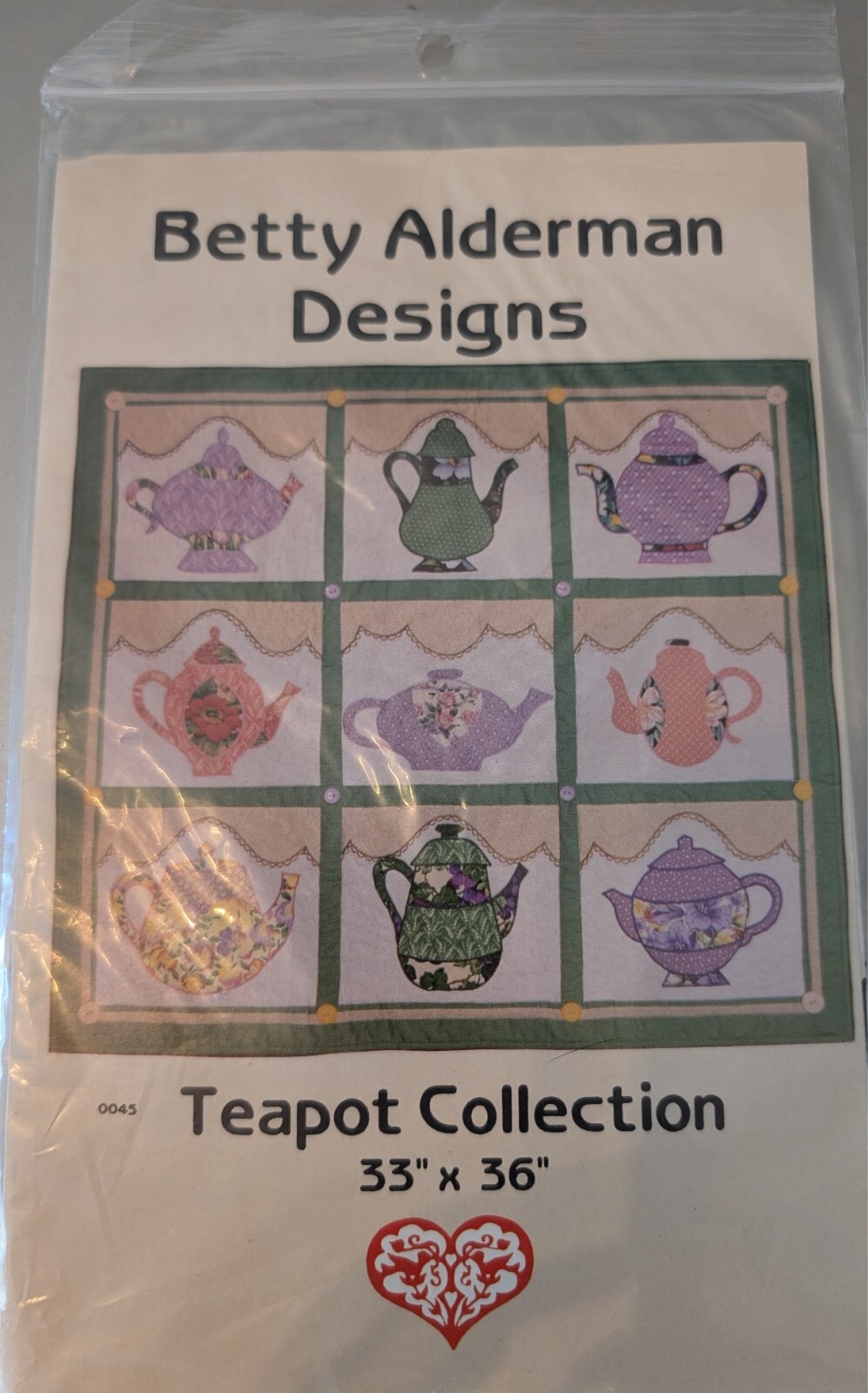 Betty Alderman Designs Teapot Collection Quilt Pattern Wall Hanging 33" x 36"