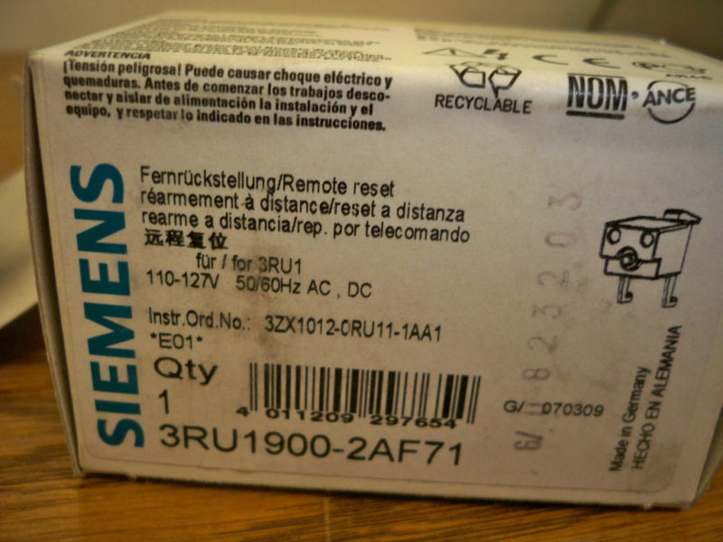 Siemens 3RU1900-2AF71 Overload Remote Reset for 3RU1 Overloads (Lot of 2) New