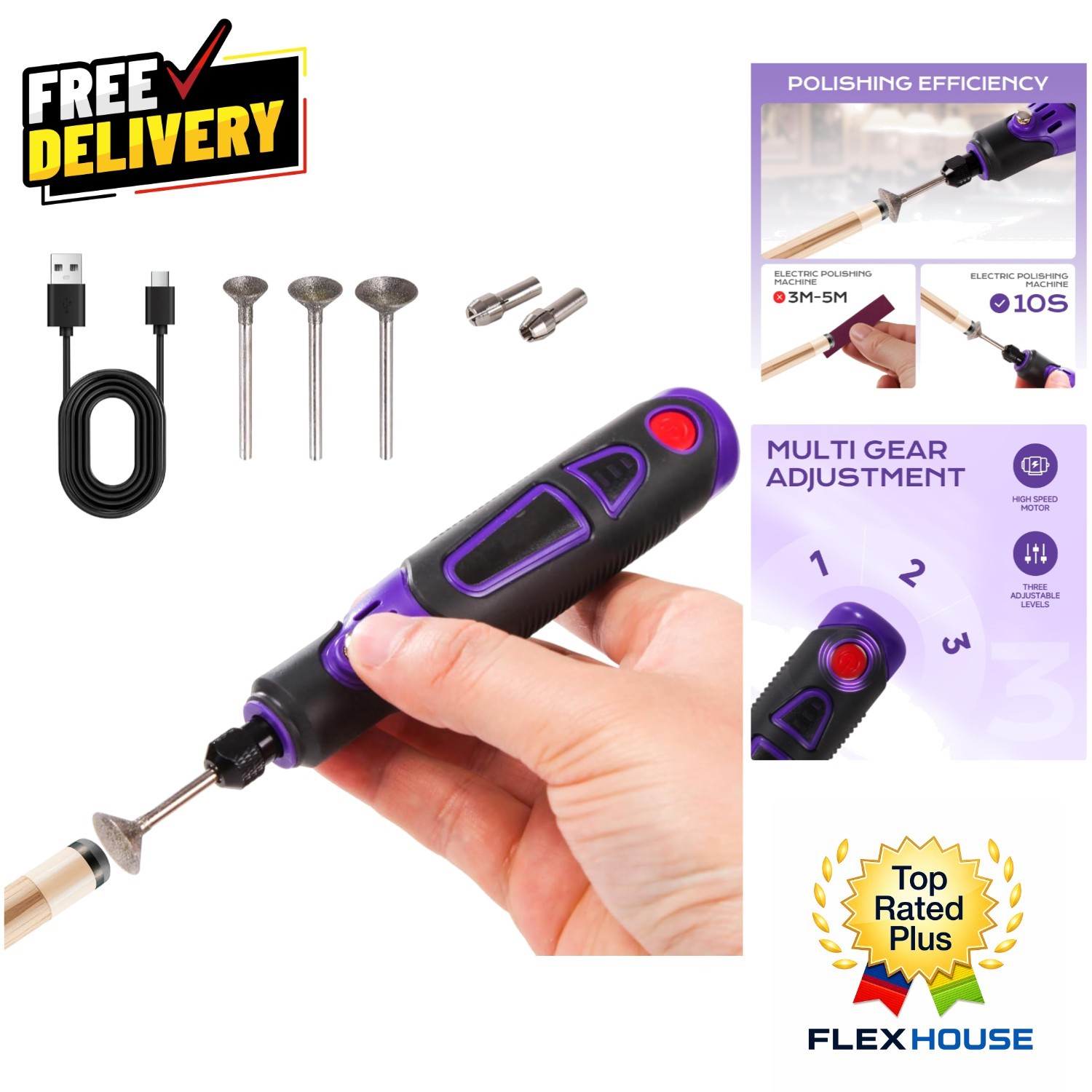 Professional Electric Pool Cue Tip Grinder & Repair Kit – Portable & Durable