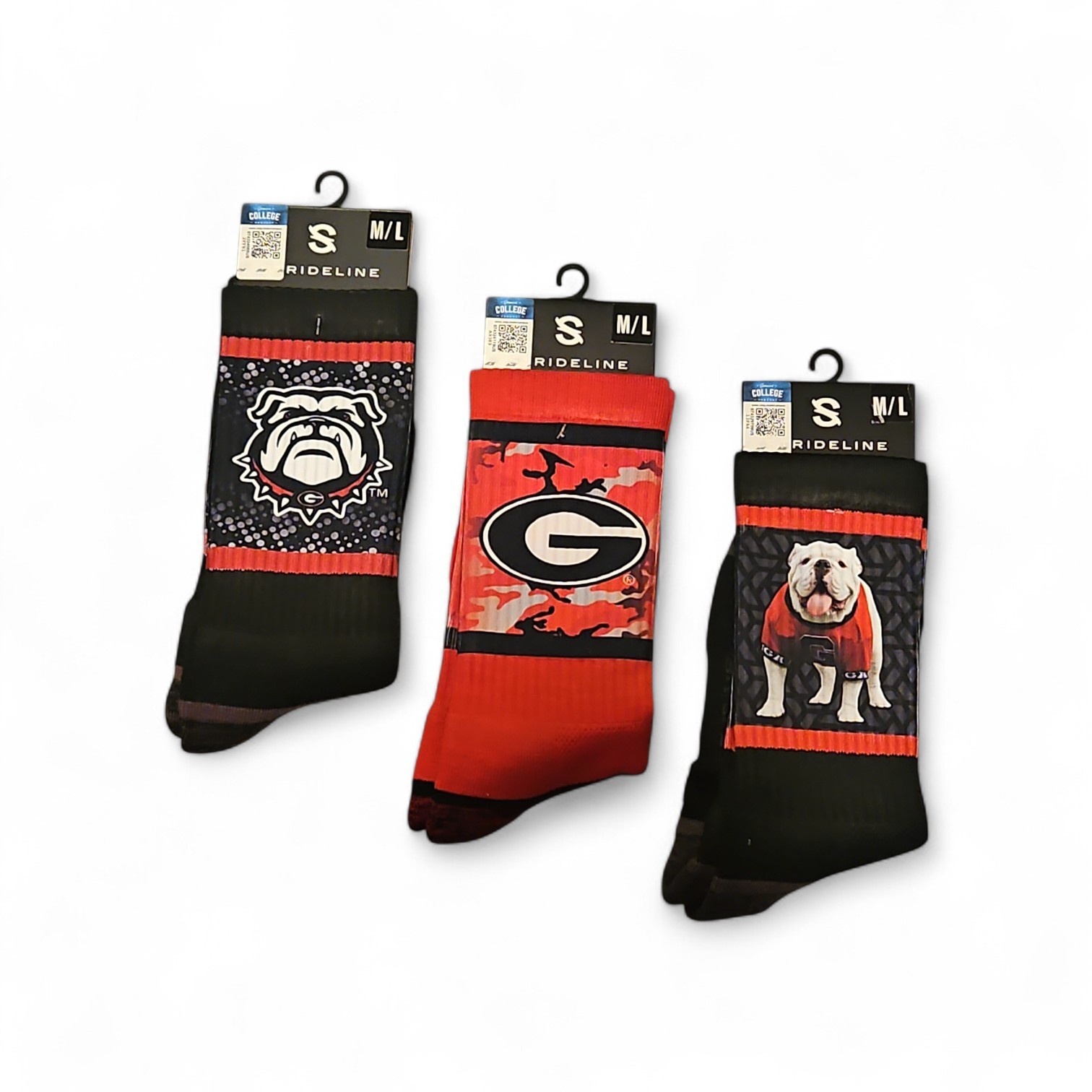 Lot of 3 Georgia Bulldogs Strideline Socks Licensed Size M/L Men's Shoe 8-12