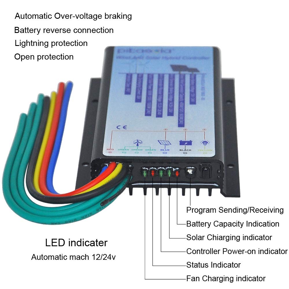 Hybrid Wind & Solar Controller for 12V/24V Battery Auto, 30A Charge Controlle...