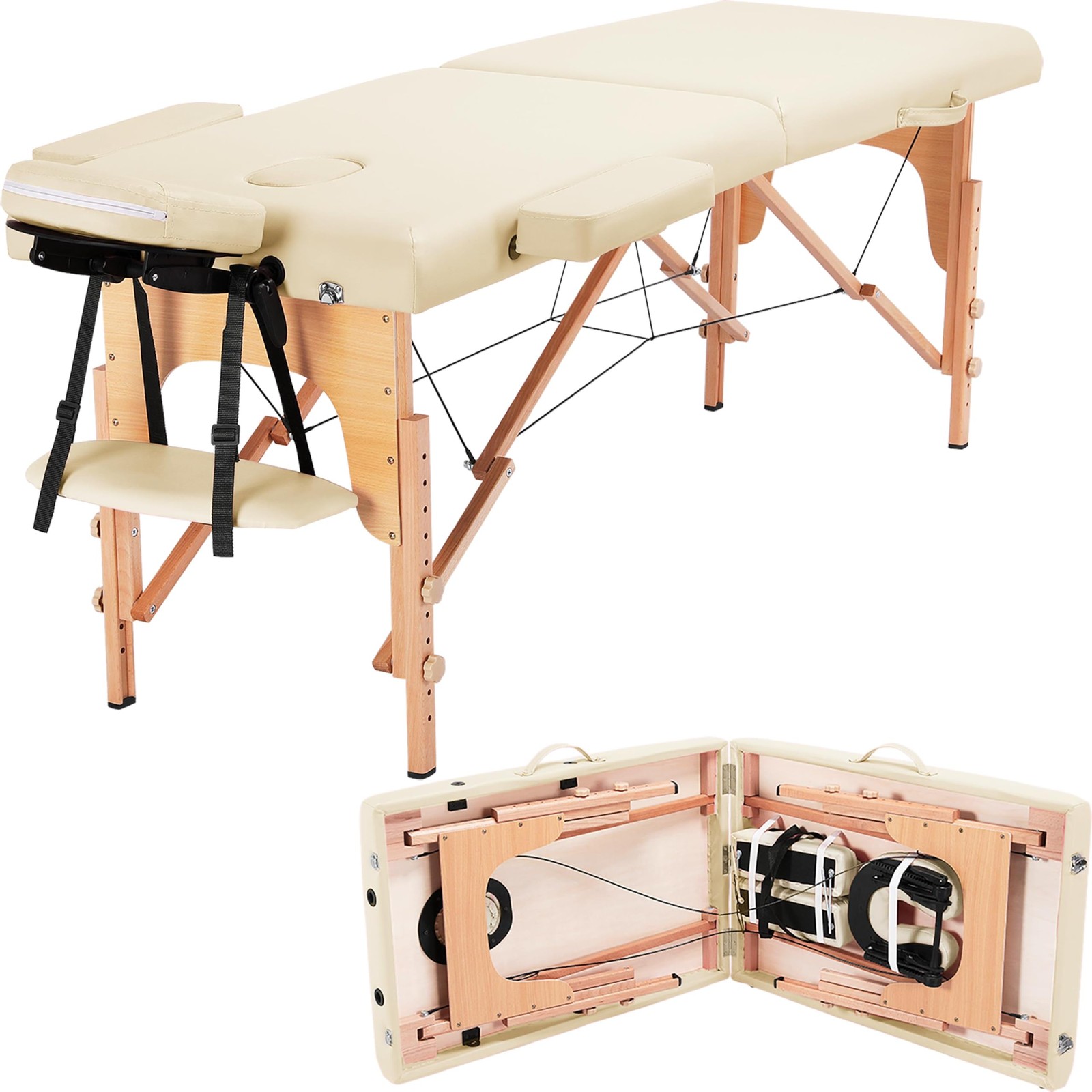 Yaheetech 84X24In Portable Massage Table Folding Adjustable Lash Bed Cream