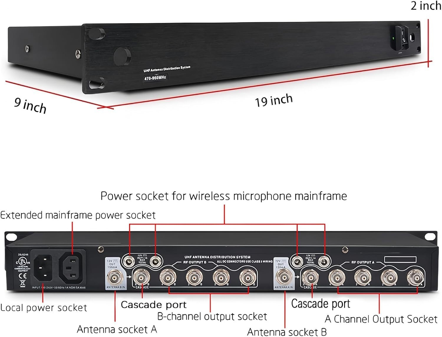 UHF Active Directional Antenna Power Distribution System for SHURE Wireless Micr