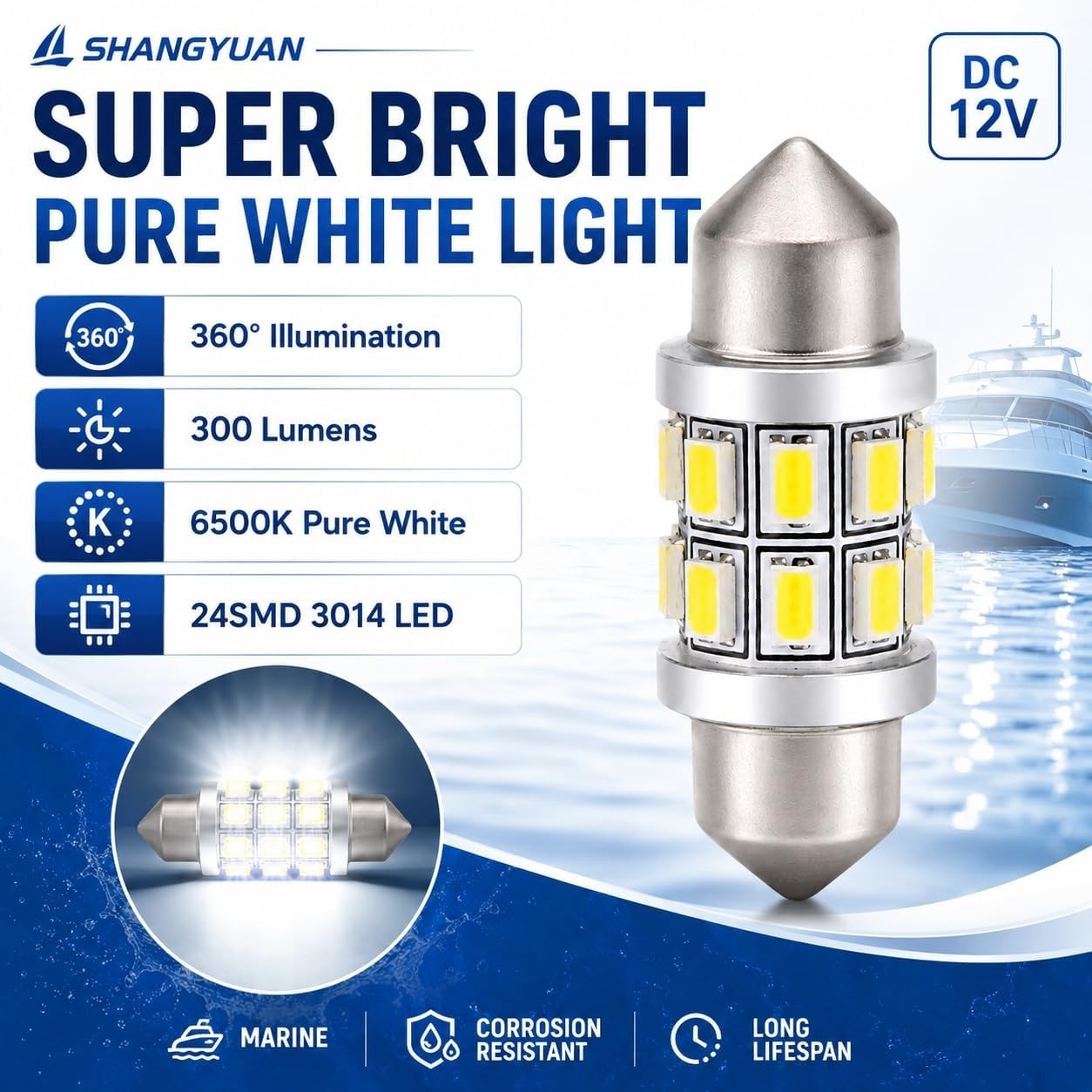 2-Pack 31mm Marine LED Bulbs – Reliable Lighting for Sailing & Navigation Needs
