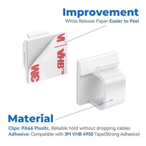 Cable Clips 50pcs with Strong Adhesive Tapes,Wire Holder Organizer 50Pack White