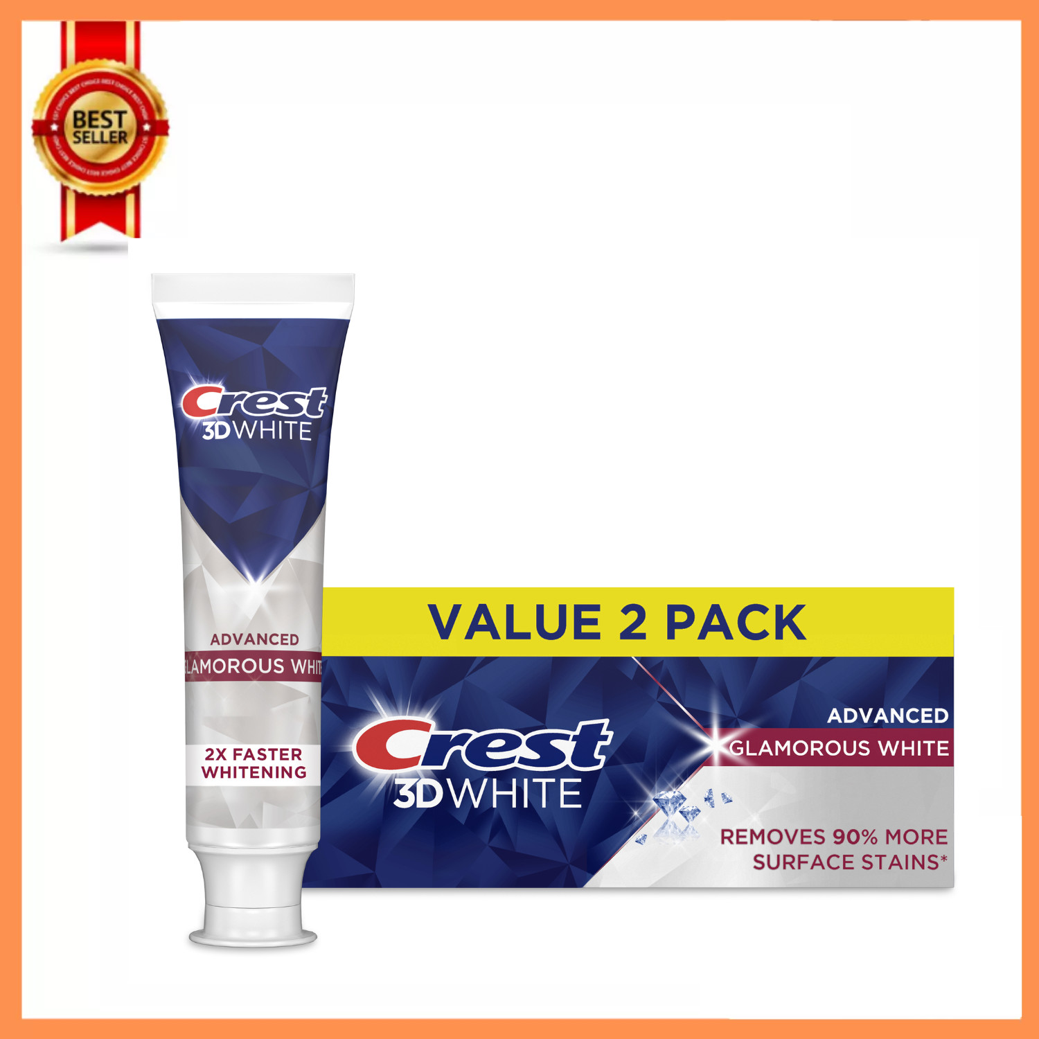 Crest 3D White Advanced Glam White Whitening Toothpaste, 3.3 oz, Pack of 2