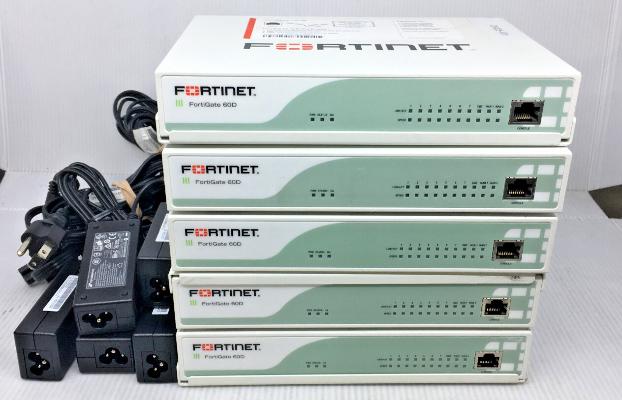 Lot of 5 Fortinet Fortigate 60D FG-60D Firewall Security Appliance Power Supply
