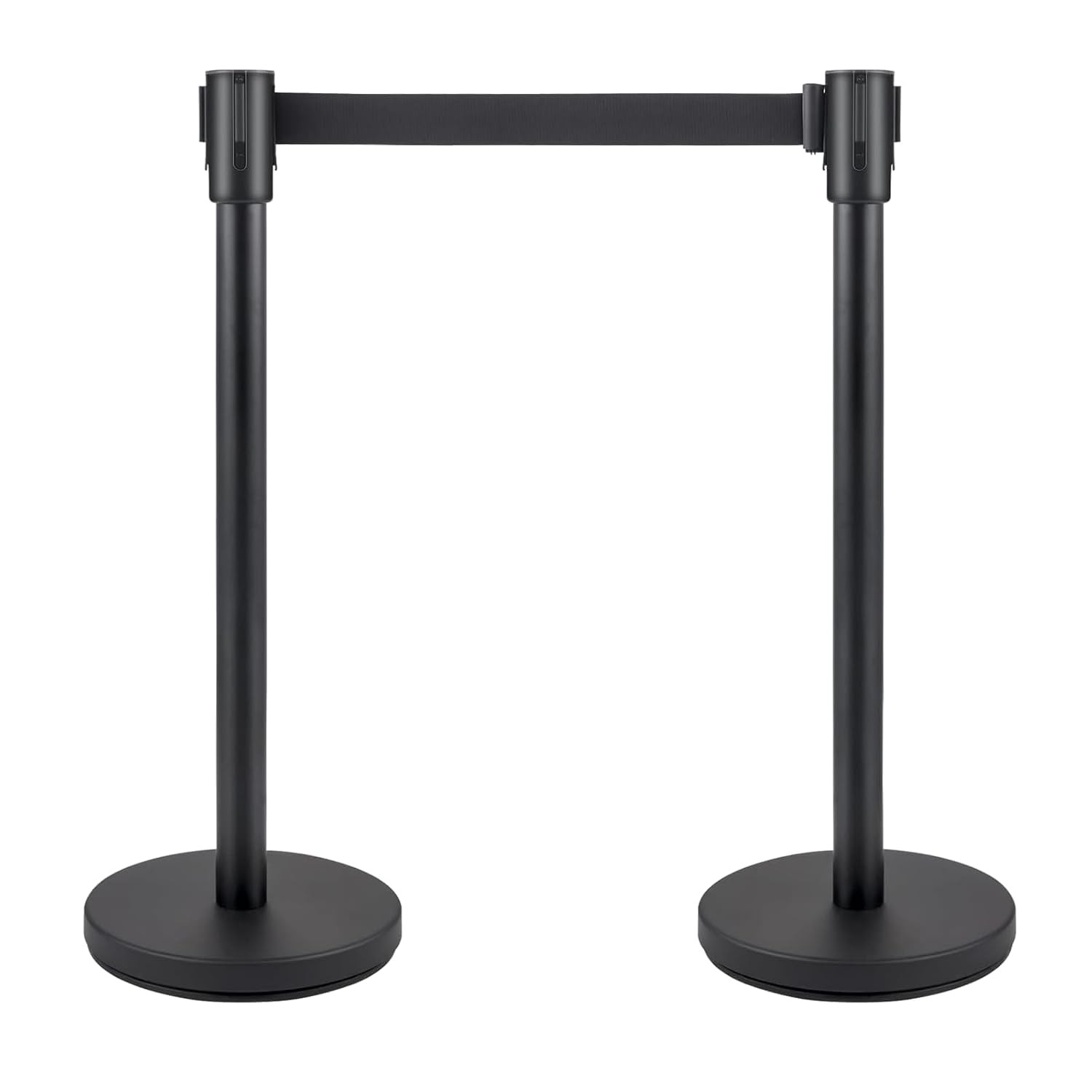 2Pcs Crowd Control Barrier Queue Poles w/ Retractable Belt Stanchion Posts Black