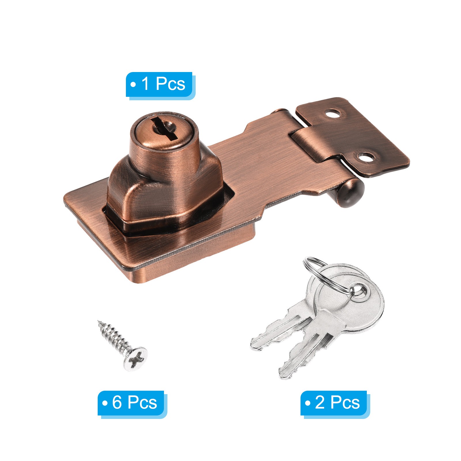 2.5Inch Keyed Hasp Locks Twist Knob Locking Keyed Different, Copper