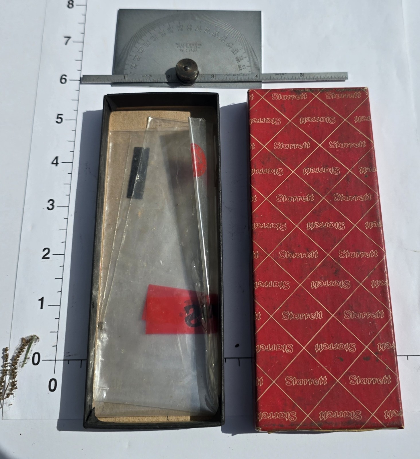 STARRETT No. C493B Satin Chrome Finish  Steel Protractor Depth Gage. USA Made
