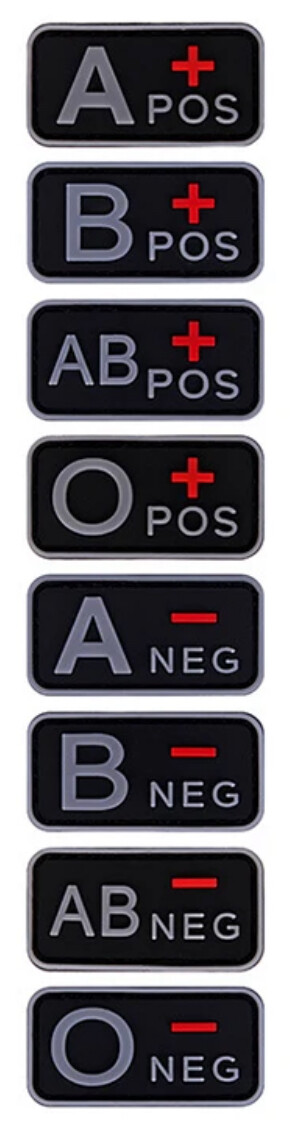 PVC Rubber Blood Type Patch Hook and Loop Fastener 1"x2"