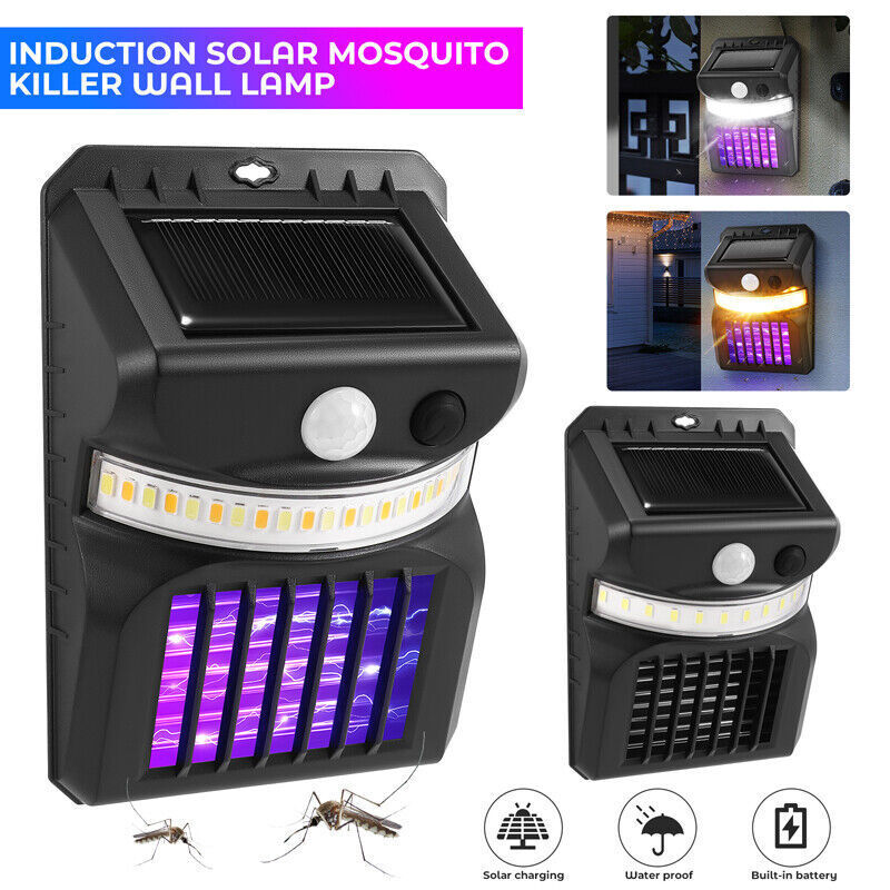 Solar Powered LED Mosquito Fly Bug Insect Zapper Killer Trap Lamp Light Outdoor