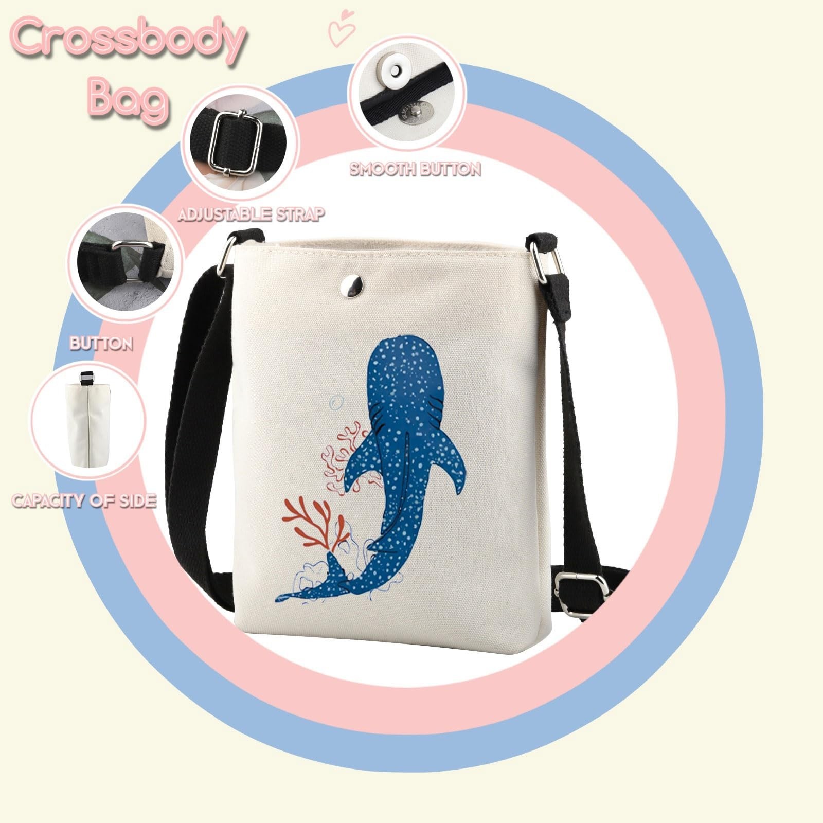 TSOTMO Whale Ocean Gift Whale Shark Crossbody Bag Beachy Ocean Lover Beach Wi...