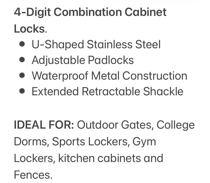 4 digit combination lock. 10,000+ combinations! multi-use, Stainless steel!