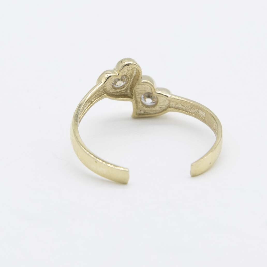 Adjustable Double Heart Toe Ring Solid Real 10K Yellow Gold