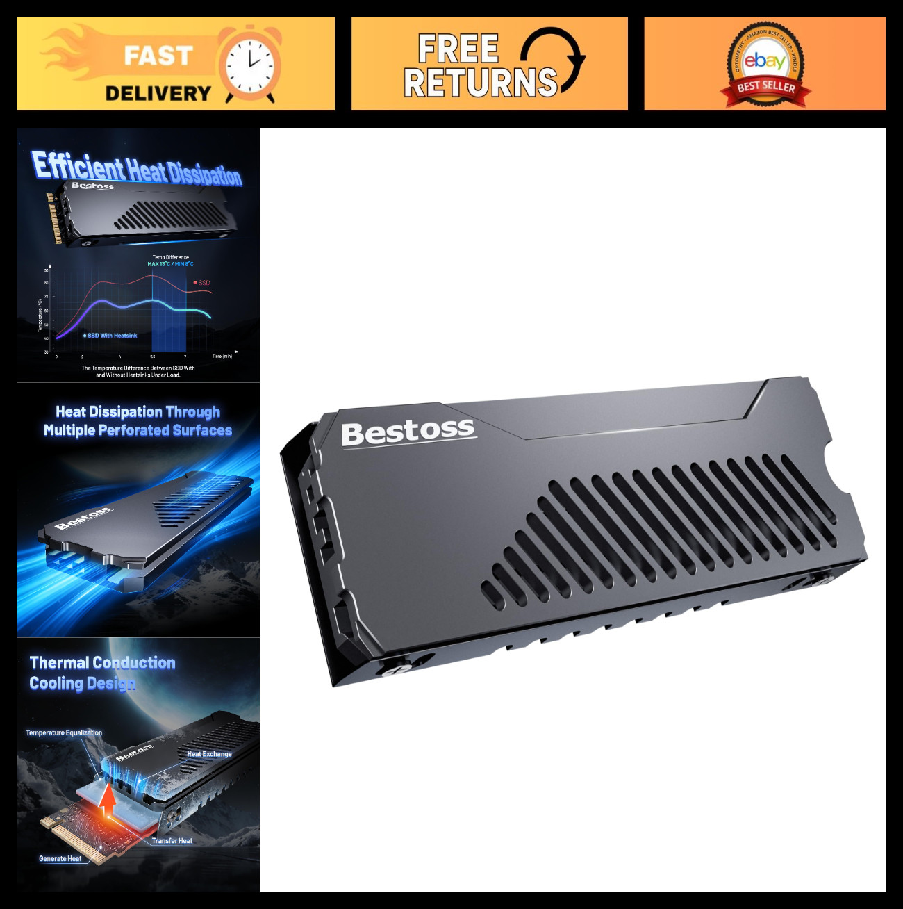 M.2 2280 SSD Heatsink with Thermal Pad, Aluminum Alloy, NVMe Cooling for PC/PS5