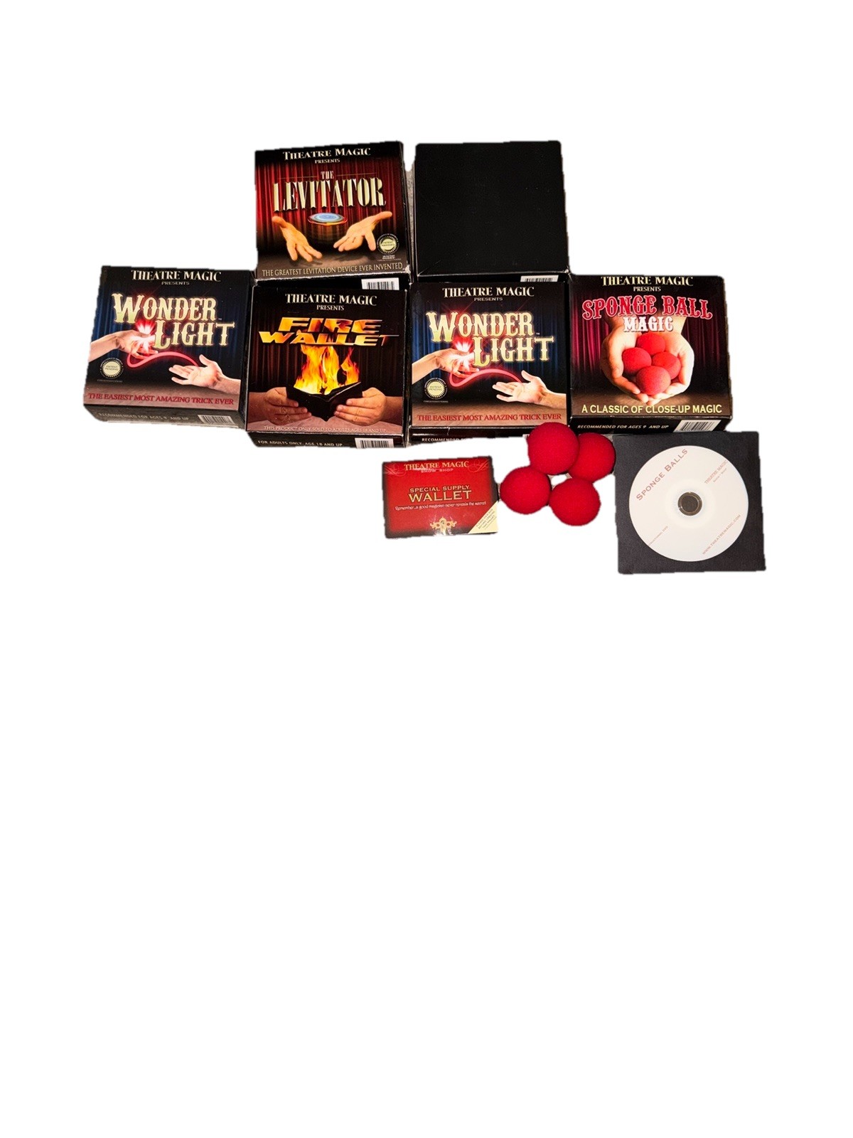 Magic Trick Kit Lot Theatre Magic Fire Wallet Levitator Gift Set DVD