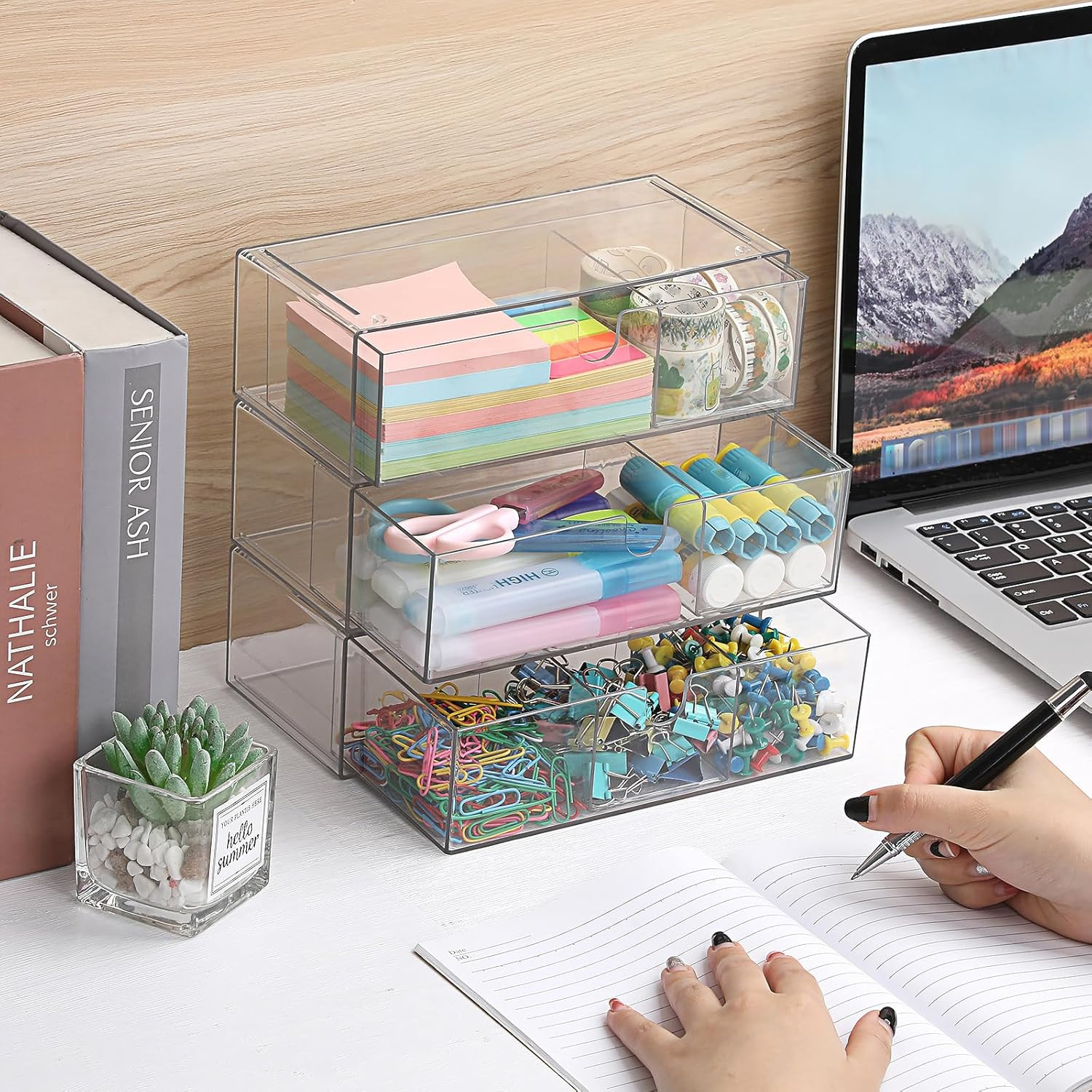Acrylic Pencil Drawer with Removable Dividers Clear Pull Out Pen Drawer Organize